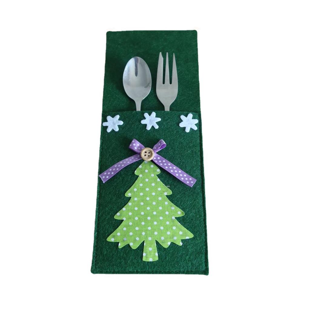 4 Pieces/Set Christmas Tree Dinnerware Holder Bag Cutlery Storage Pouch Decoration Organizer Fork Spoon Festival Party