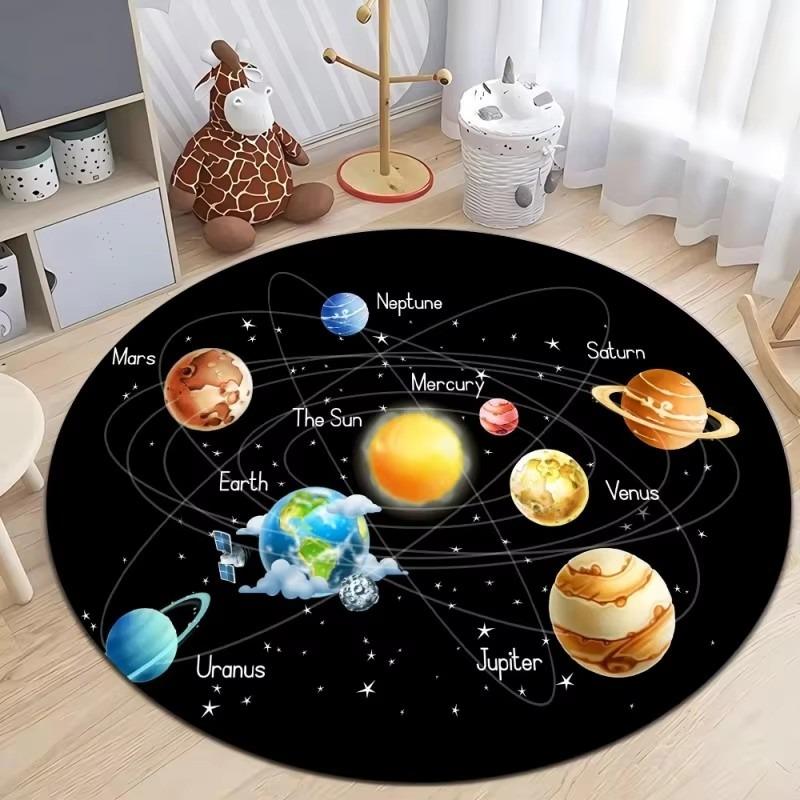 Outer Space Planet Print Round Carpet Bedroom Rug Computer Chair Swivel Floor Mat Living Room Cartoon Children's Room Floor Mat