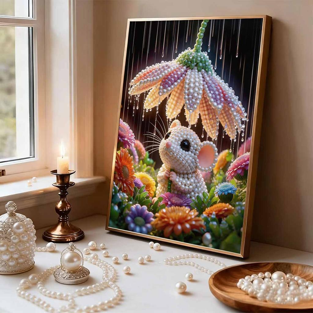 5D DIY Frameless Pearl Painting Little Mouse Pattern Painting Kit, Suitable for Home Living Room Bedroom and Other Wall Decoration Art Paintings