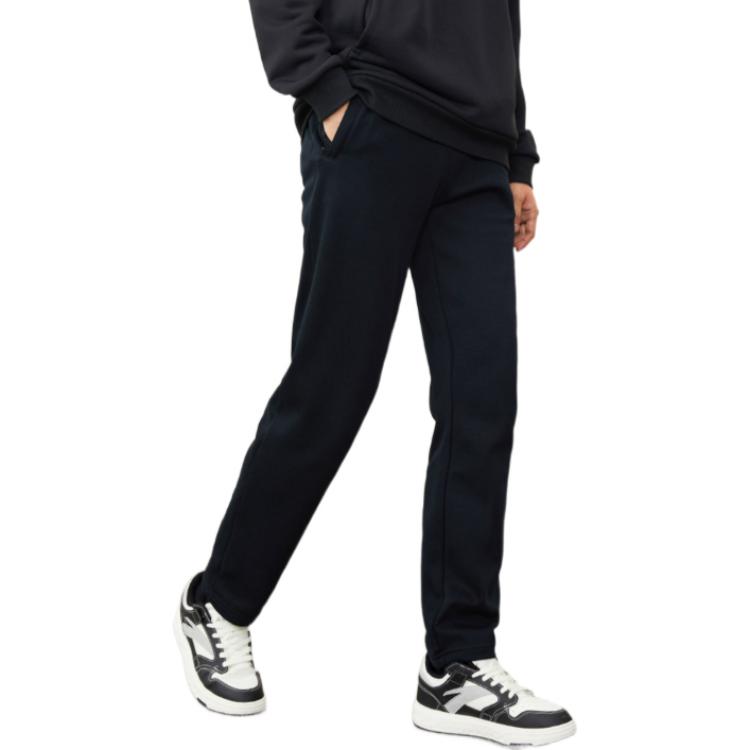 Anta Solid Color Fleece-Lined Mid-Waist Knitted Sports Pants Men Bottoms Black 152241330N-1