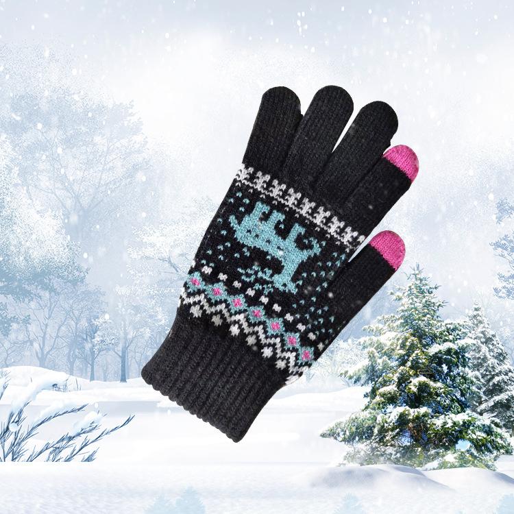 Winter Cold-proof Thin Plush Women's Gloves New Style Wool Plus Velvet Touch Screen Cycling Warm Knitted Gloves