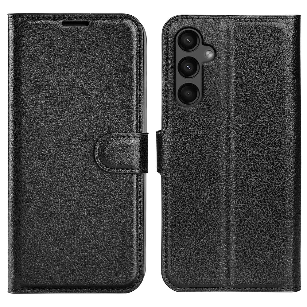 

For Samsung Galaxy A15 5G Case Slim-Fit Litchi Texture Stand Wallet Phone Cover PU Leather Shell Black