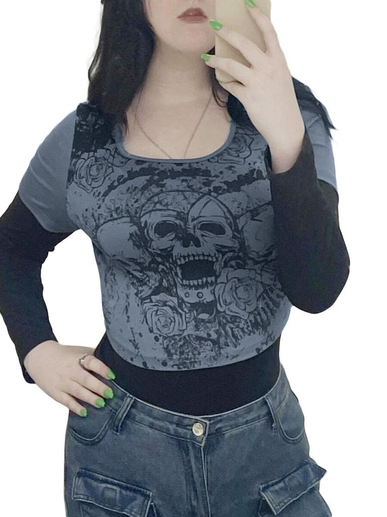 Women Y2K Long Sleeve Tops Long Sleeve Fairy Grunge Aesthetic Shirts Vintage Graphic E-Girl Teen Tee Streetwear