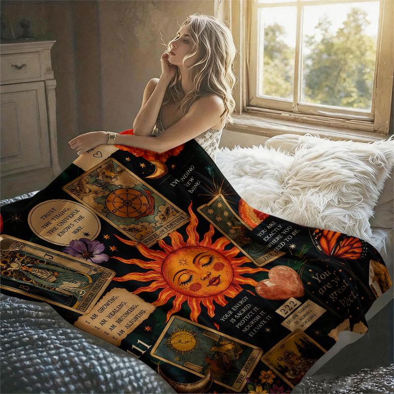 Vintage Tarot Collage Flannel Blanket Perfect for Sofa Office Bed Travel Sleep Read Relax Camping Four Season Use