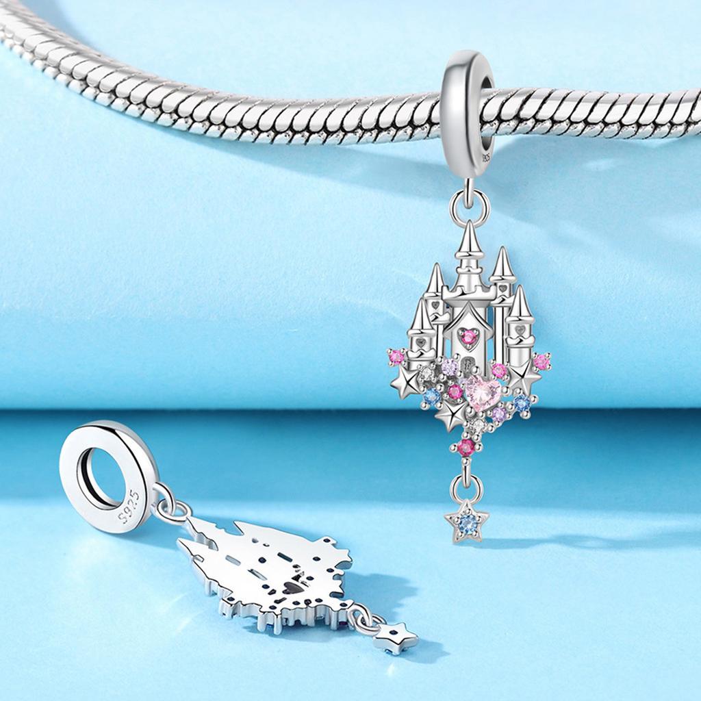 High Quality Copper Colorful Heart Castle Charm Pendant Suitable For Original Bracelets Necklaces Women'S Diy Jewelry Gifts