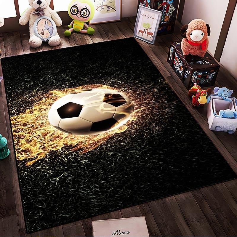 Fiery Soccer Ball Rug with Black Grass Background, Modern Design Suitable for Use As an Anti-slip for Living Room Bedroom Sofas