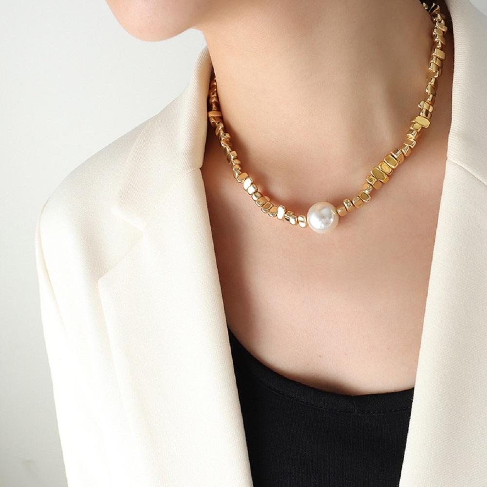 Stainless Steel Handmade Beaded Necklace For Women Gold Silver Color Women's Short Necklace Choker With Imitation Pearl Pendant