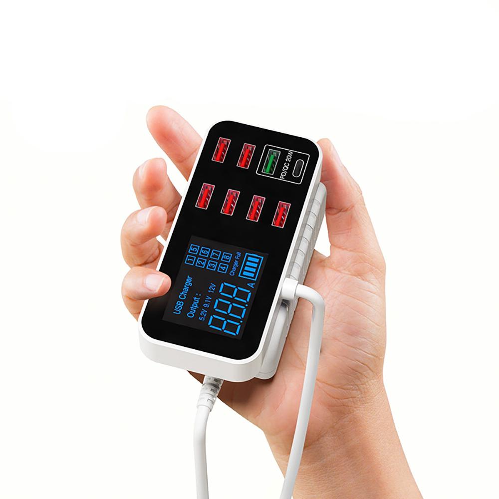 Multi 8 Port Type C USB Fast Charger Quick Charge QC 3.0 PD Charging Station 40W