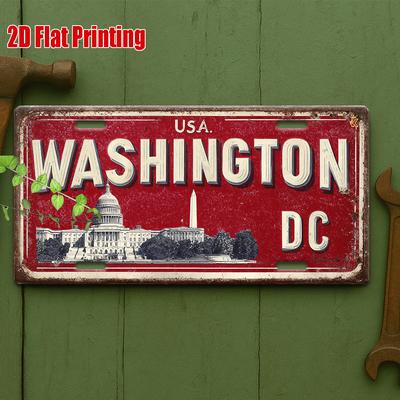 Targa Metallica Piatta 2D Vintage Washington DC Segno in Alluminio per Arredamento Ufficio, Parete Storica, Studio