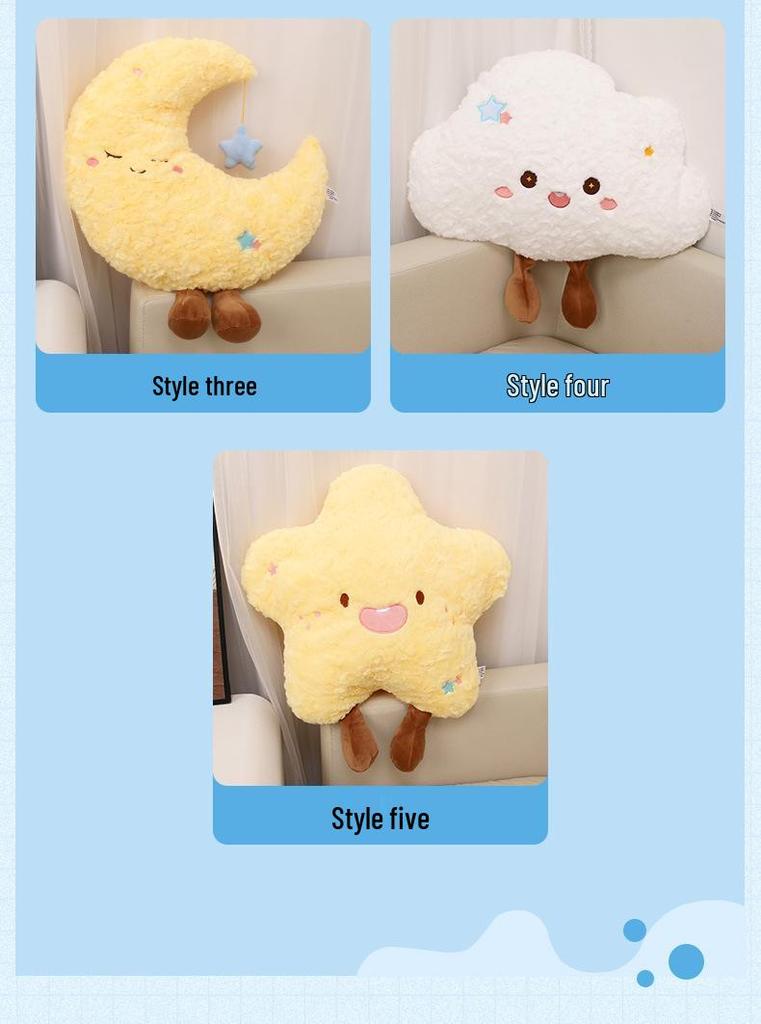 Starry Sky Plush Cushion: Sun, Moon, Rainbow, Stars & Clouds Sofa Back Pillow Doll.