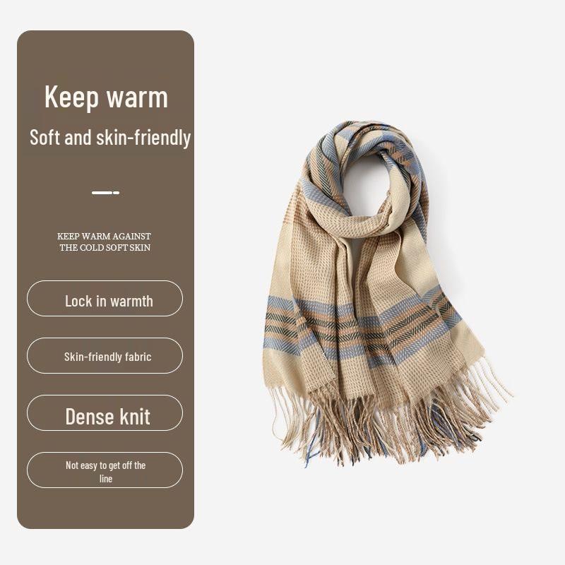 Korean Style Plaid Double-Sided Warm Thick Scarf for Couples and Students, Versatile Autumn/Winter Neck Warmer Shawl