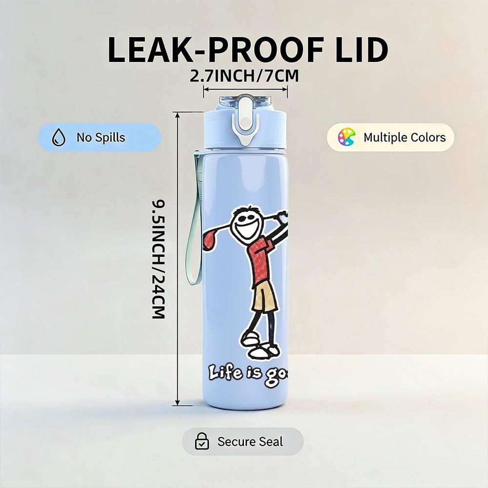 1PC Golf Sports Character Art 750ml sports water bottle leakproof straw lid outdoor office home