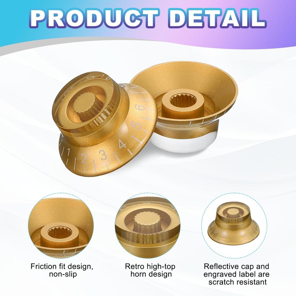 uxcell Guitar Top Hat Bell Knob Control Knob Volume Tone for Electric Set of 4 Gold Guitar/Bass - -