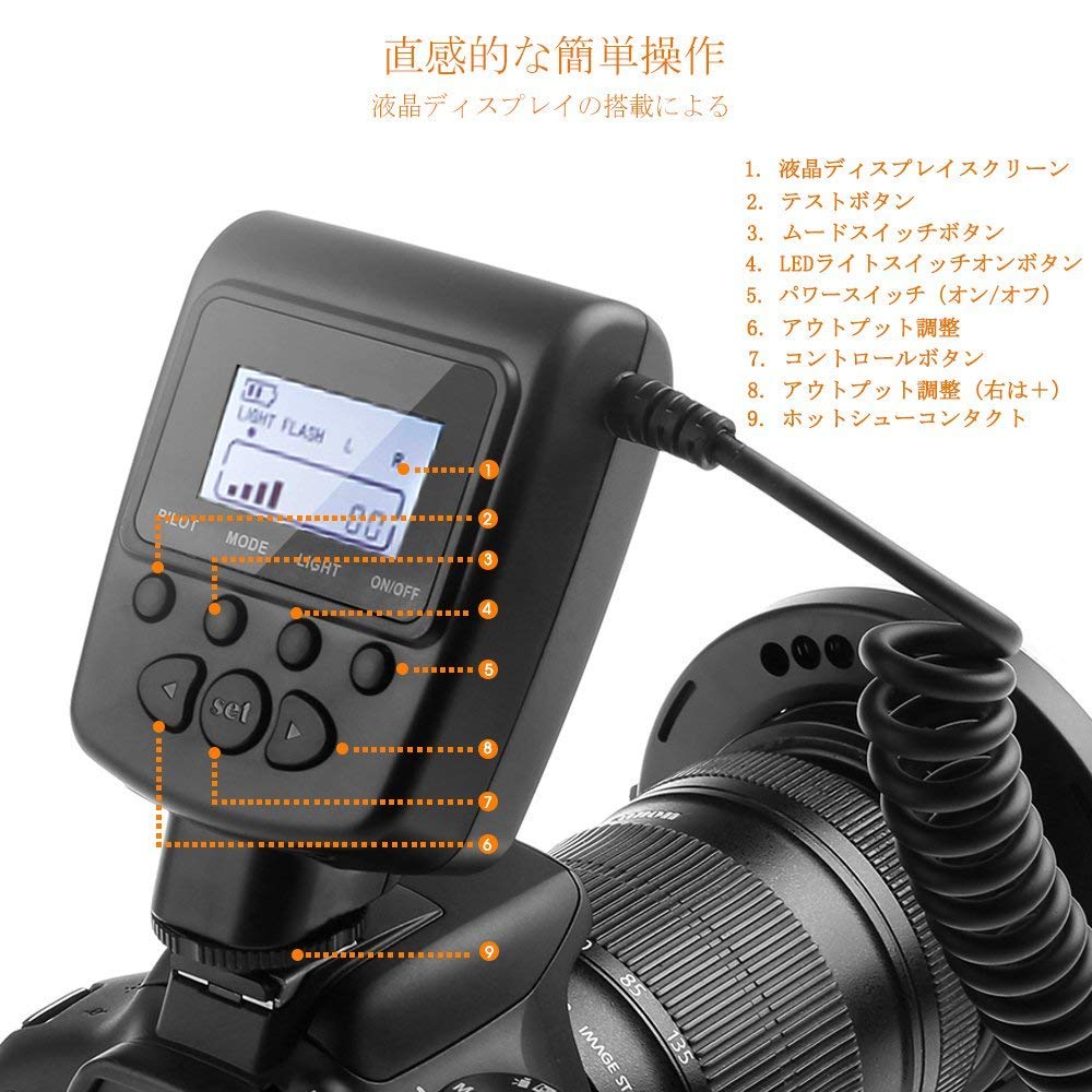 PCA Tech Makro-Ring für Fotografie mit 48 LEDs, kompatibel mit Canon und LCD-Anzeige Licht/Blitz Nahaufnahme-Glühbirnen, Nikon,