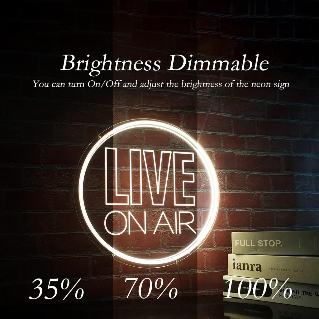 Neon Live On Air Light Sign, USB Powered On Air Led Light Up Sign, Dimmable Wall Décor Round On Air Streaming Neon Sign for Streamer, Gamer, Game