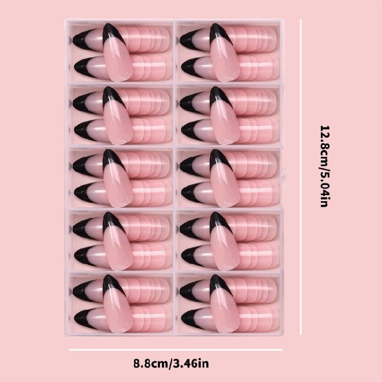 120x/Box Black French Tip False Nails Simple Full Cover Stick On Nails Wearable Almond Press On Nails Manicures Suppliss