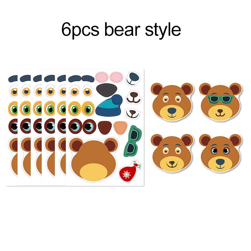 6 arkuszy Naklejki zmieniające twarze zwierząt Zabawki Kreskówkowe Wodoodporne Naklejki Wielokrotnego Użytku Zarządzanie Emocjami i Umiejętność Ekspresji TMZ