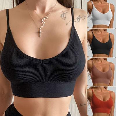 Women's Sexy Seamless Lingerie Solid Color Fashion Striped V Neck Crop Top Bra Push Up Bra Comfortable Underwear