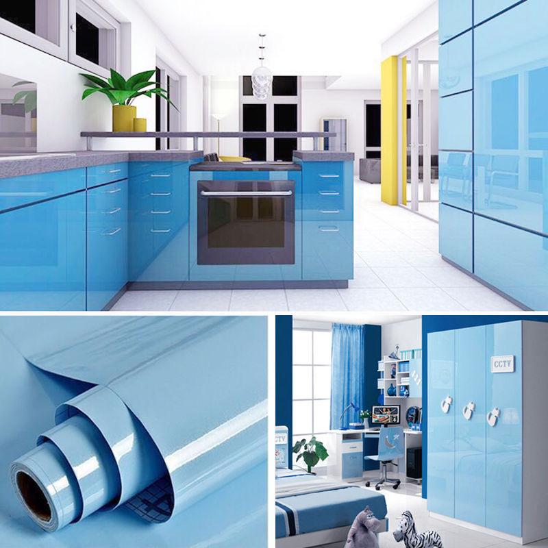 Kitchen Oil-proof Wallpaper Cabinet Desktop Wardrobe Renovation Wall Shiny Self-adhesive Furniture Decor Glossy Contact Films