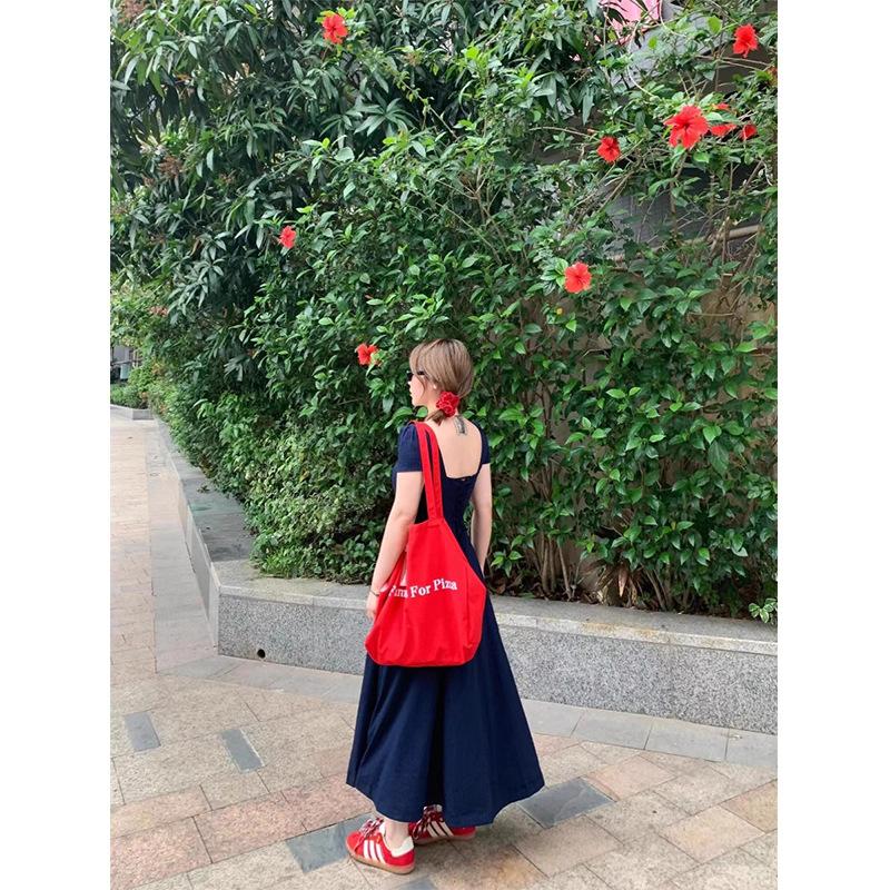 2025 Summer New Red Letter Canvas Bag Student Class Commute Shoulder Bag Large Capacity Leisure Tote Bag