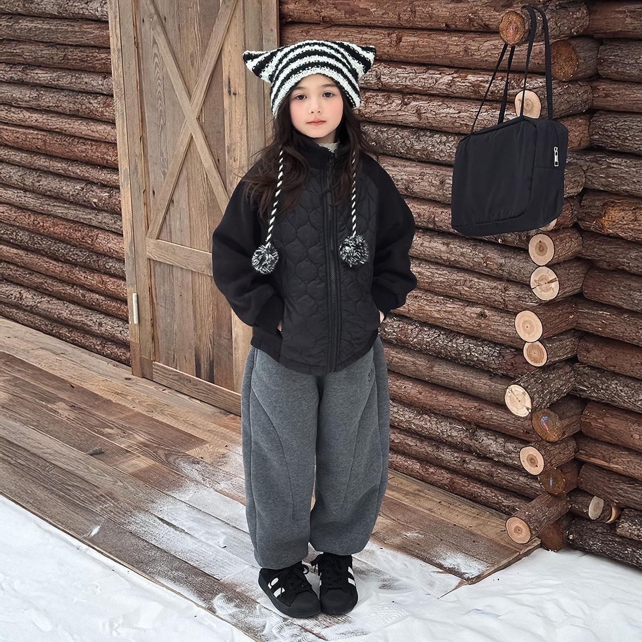 Yuchen Girls  Winter Velvet Sports Pants 2025 – Warm Cuffed Sweatpants for Kids 110