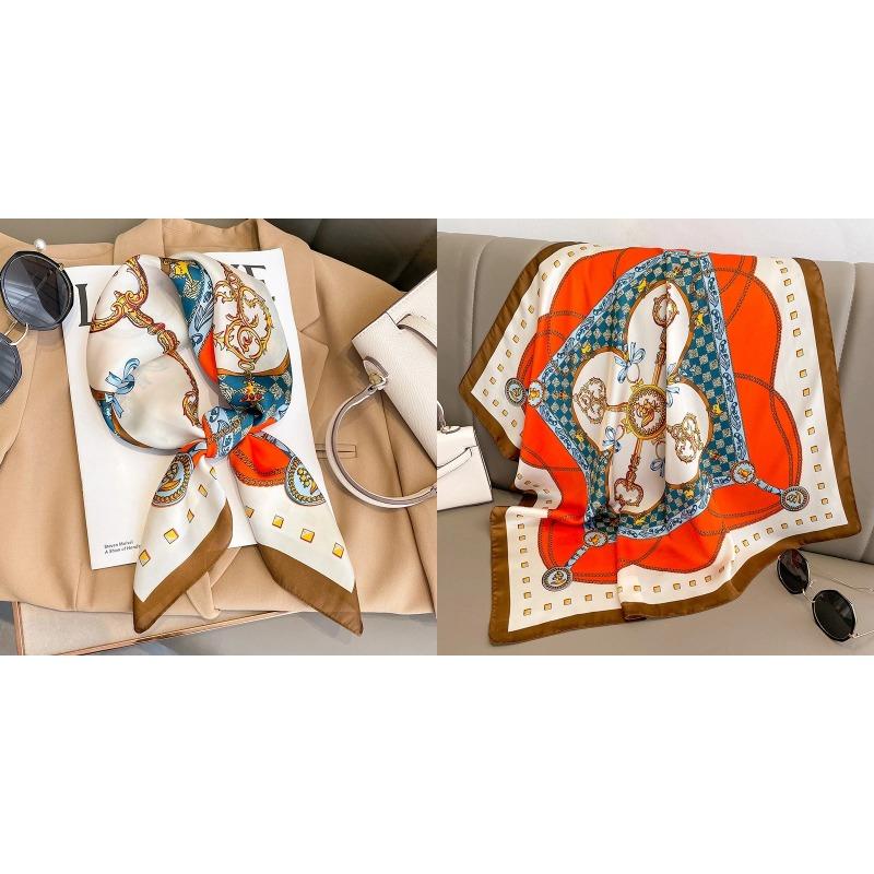 Lenço Quadrado de Seda Estampa Floral de Luxo Mulheres Lenço de Cetim Macio Faixa de Cabelo Lenço de Pescoço Cabeça Hijab Senhora Faixa de Cabelo Foulard Fita de Bolsa