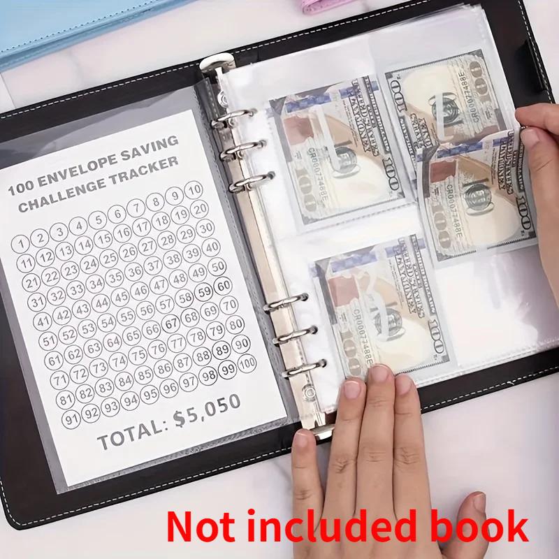 100 Envelopes Money Saving Challenge A5 Binder Inserts for A5 6-Ring Printed 1-100 Cash Stuffing Money Pouches Clear Sleeves