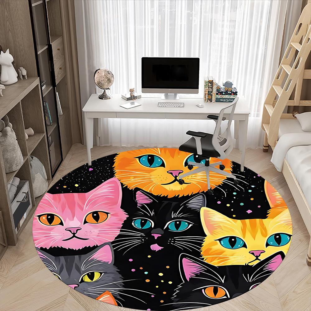 1pc Colorful Cats Carpet for Office Non-Slip, Round Carpet, Soft & Comfortable, Carpet for Office, Lightweight Round Floor Mat Yy251226068