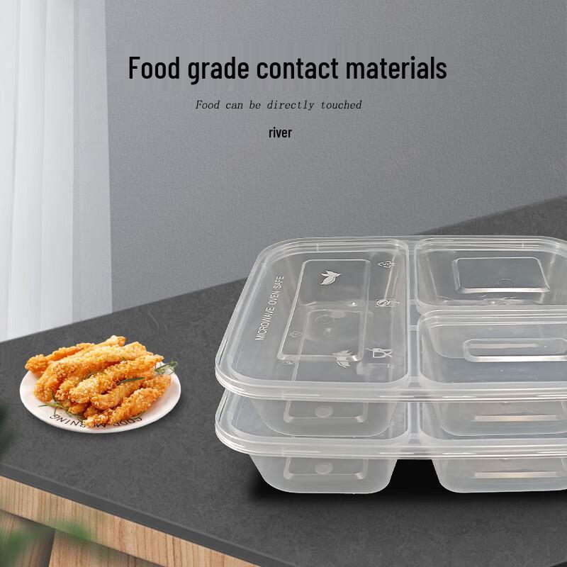 Disposable 3-Compartment Food Container with Flat Lid