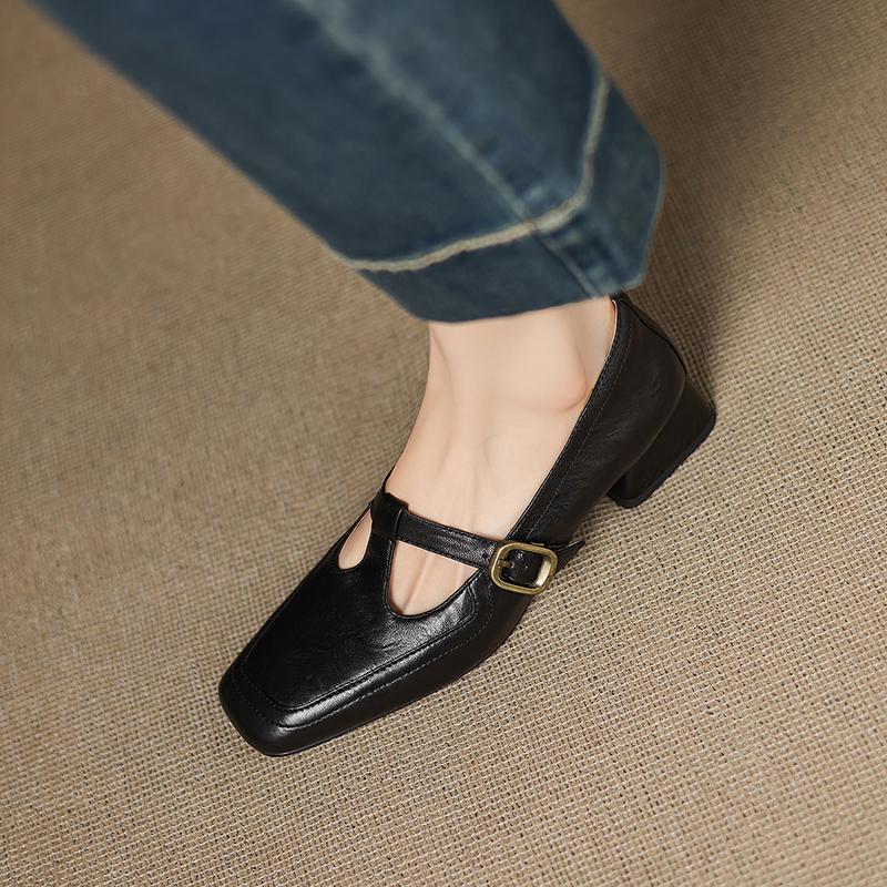 Fashion 2025 Women's Shoes Style T-strap Mid-heel Loafers Leisure Soft Comfortable Retro High Quality Female Moccasins Shoes for Woman