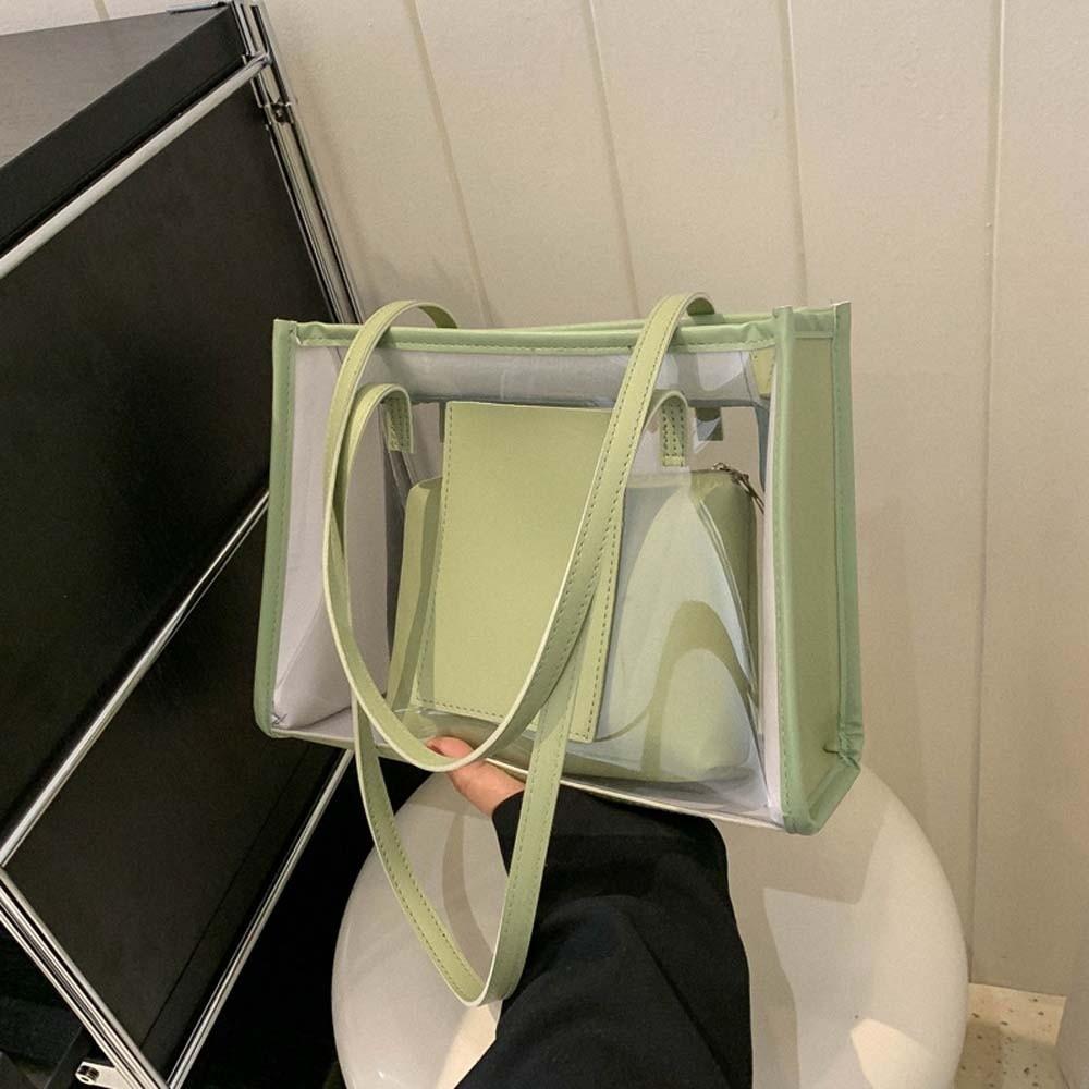 2pcs/set PU Leather Transparent Jelly Bag Large Capacity Handbag PVC Composite Tote Bags  Travel