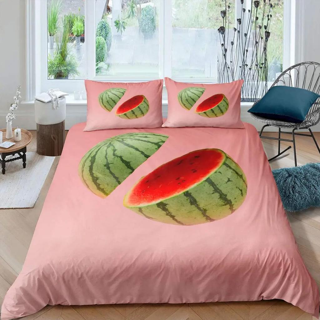 3D Print Watermelon Duvet Cover Summer Black And Green Stripes Fruit Bedding Set Girly Watercolor 2-3Pcs Polyester Quilt Cover