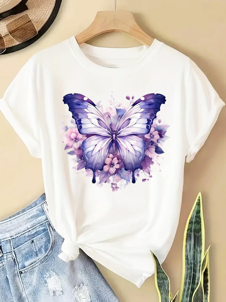(Asian Size) trend watercolor letter Printed Clothing Casual T Shirt  Lady Female Top Fashion Graphic Short Sleeve T-shirts Women Tee