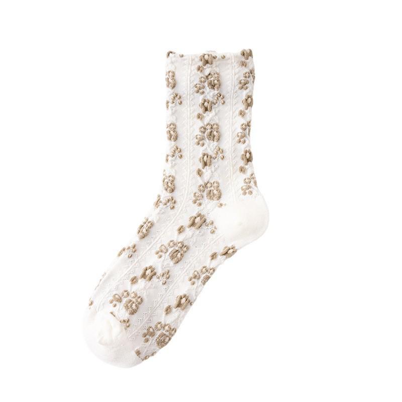 Korean Retro Floral Mid-Calf Embossed Women's Knit Socks