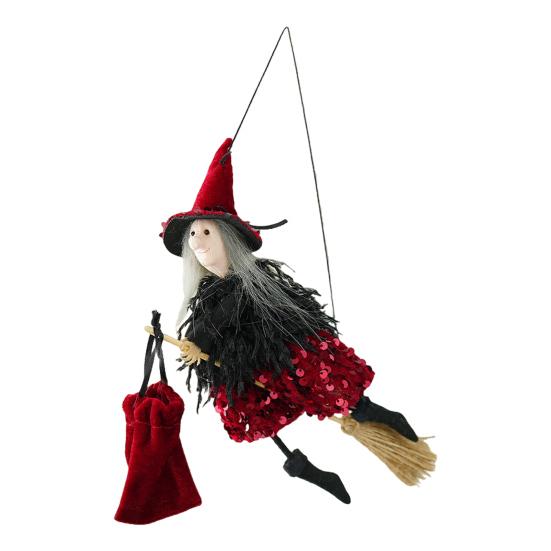 Halloween Hanging Witch Decor Hangable Witch Doll Ornament Small Flying Witch Figurine On A Broom for Garden Yard Haunted House Halloween Decor