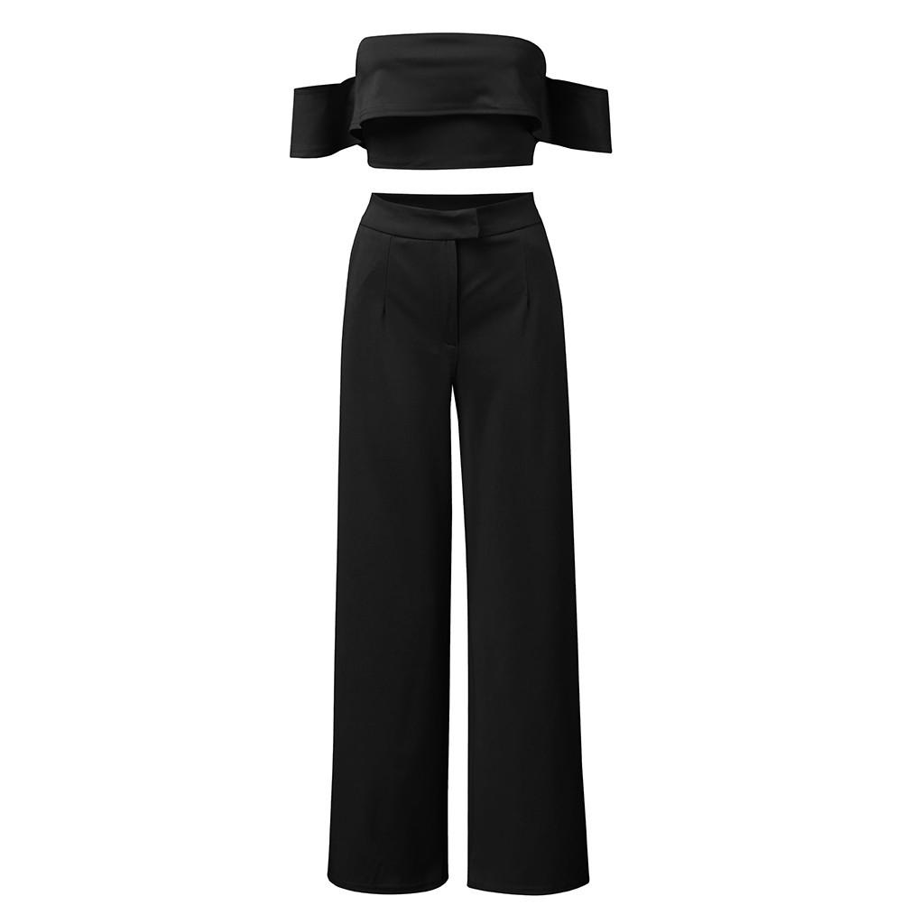 Dámská móda Solid Cold Raffle Ruff Košile Button Zip Široká noha kalhotový oblek