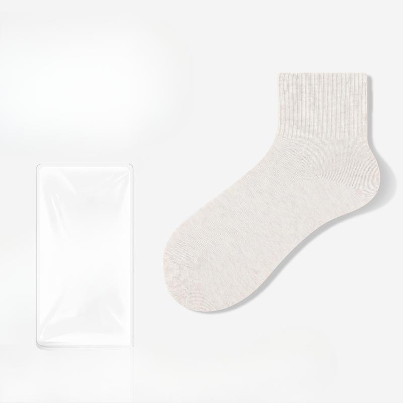 Women Spring and Autumn Pure Cotton Pure Color Moisture Absorption Breathable Deodorant Boneless Tube Socks