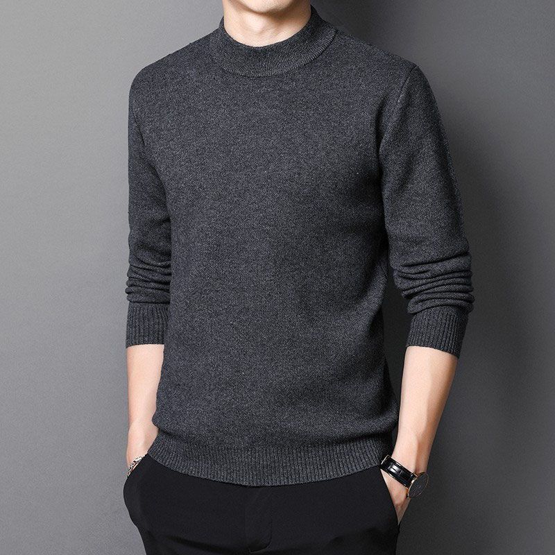 Frühling Herbst Männer Pullover Einfarbig Pullover Mock Neck Dünne Mode Gestrickte Pullover