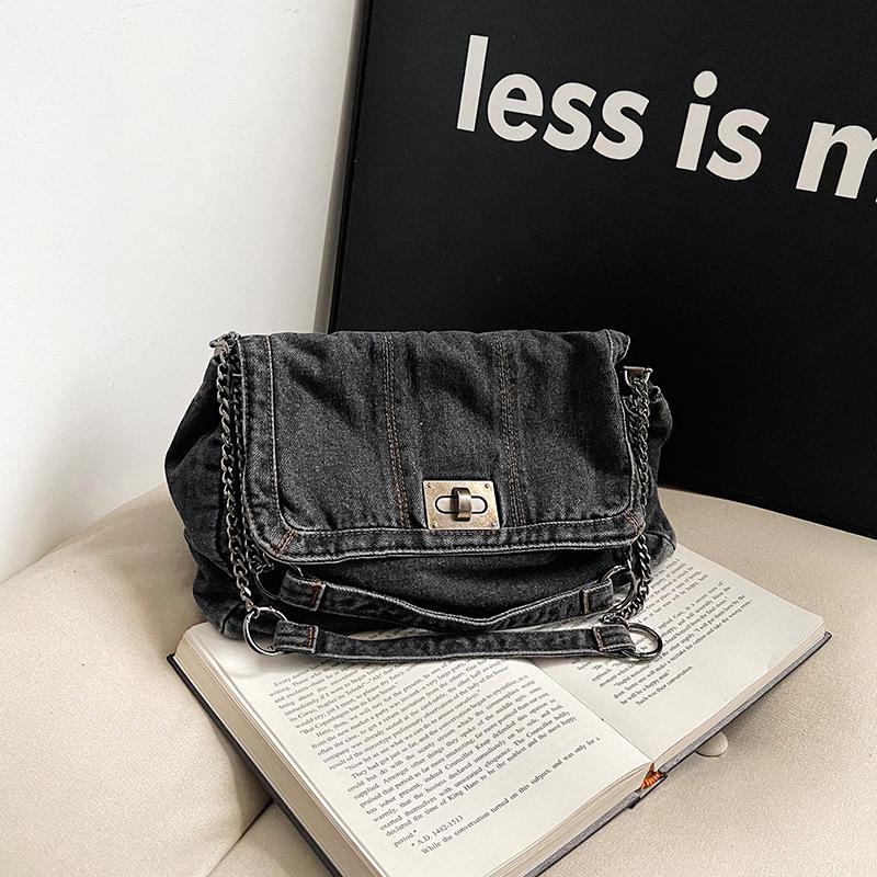 Women's 2024 Retro Casual Denim Chain Shoulder Bag – Large Capacity Commuting Tote