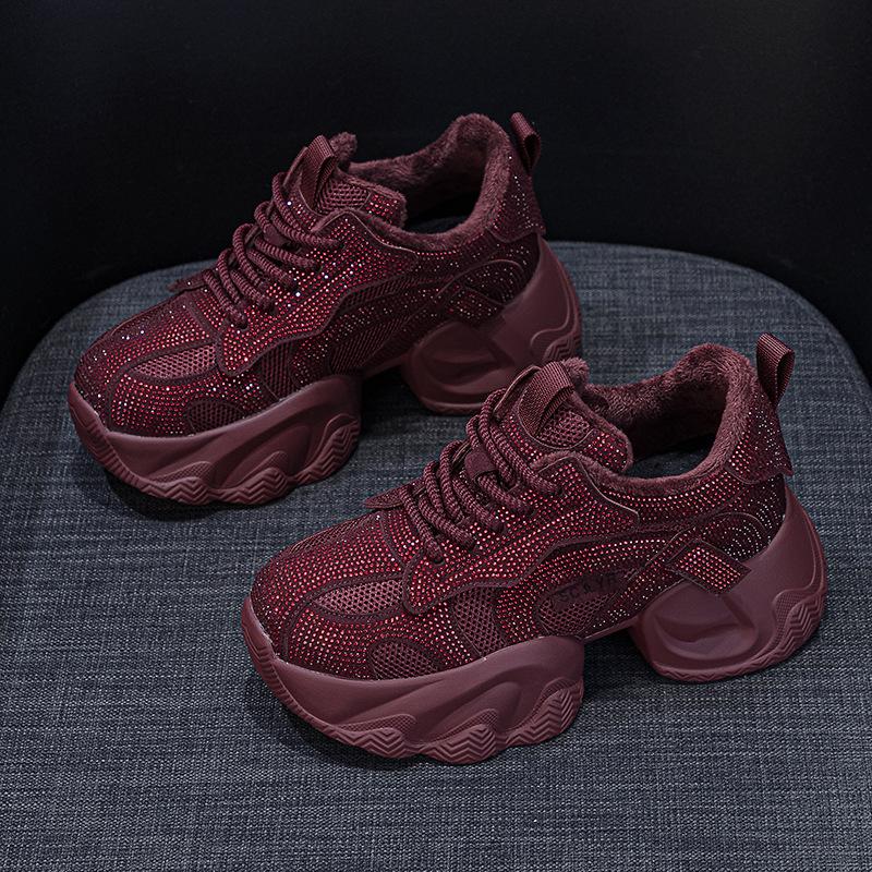 

Цыганские туфли-папашки со стразами женские 2025 новые толстая подошва внутренняя высота увеличение повседневная мода универсальный темперамент туфли-папашки женская обувь 39