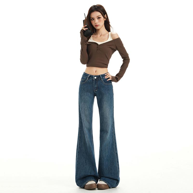 Women s Retro Low-Rise Micro-Flare Jeans – Winter Design, Slimming & Loose Fit M