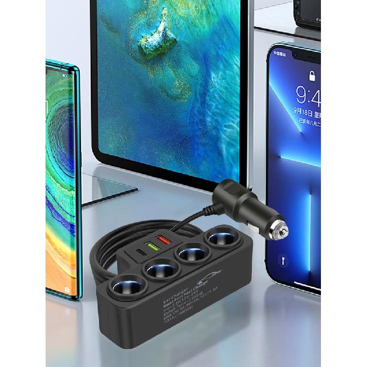 QC3.0+PD 3.1A Car USB Charger 12V-24V 4-Socket Car Cigarette Lighter Splitter 120W Phone Power Adapter USB Phone Charger Adapter