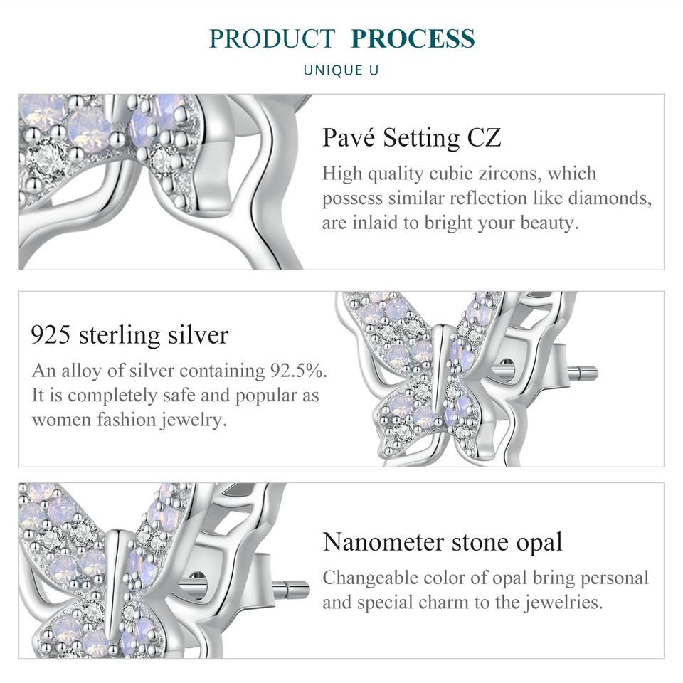 Bamoer Stříbro 925 Exquisite Butterfly Náušnice Náušnice hmyzu Náušnice pro ženy Párty s kubickými zirkony Jemné šperky