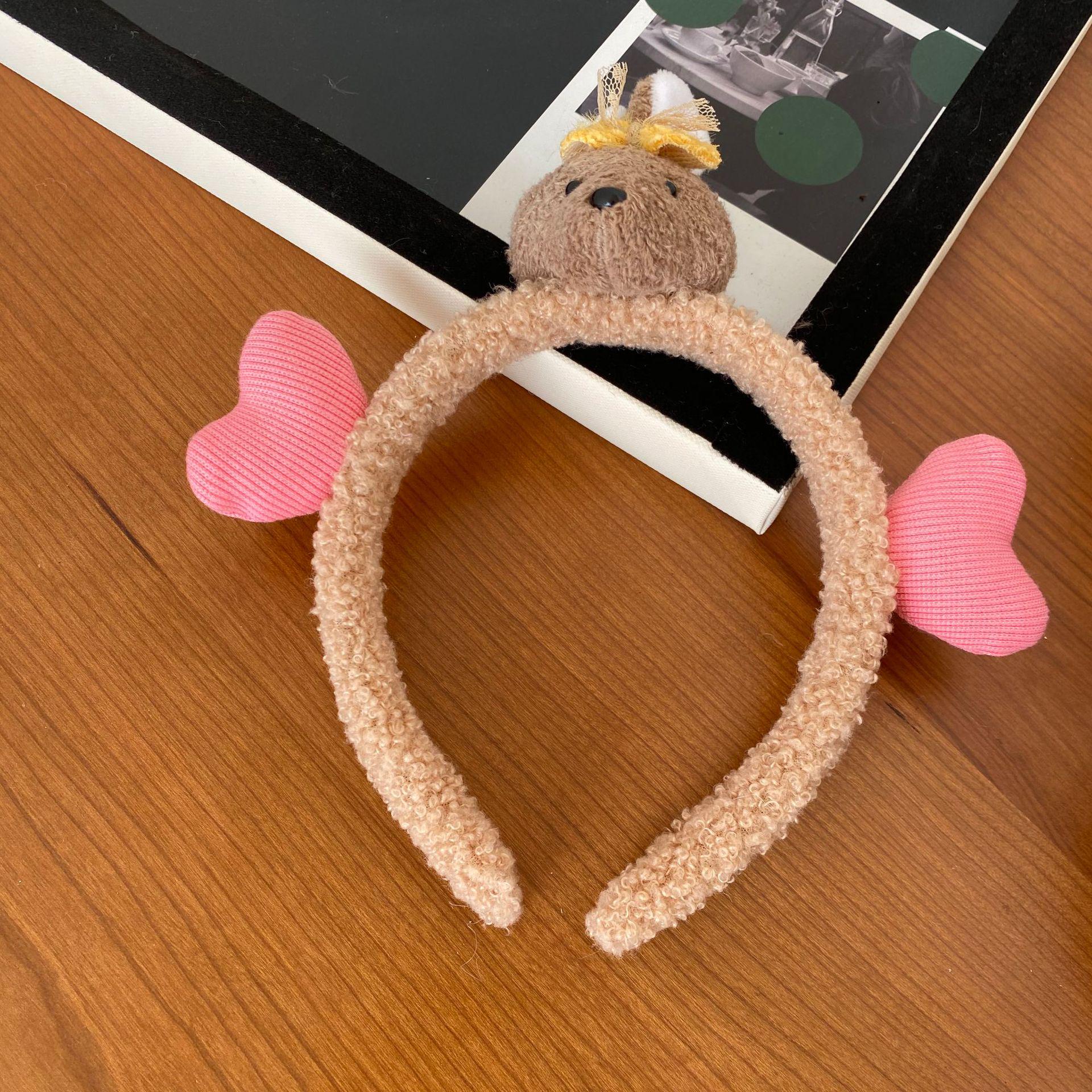 

Корейская милая пушистая заколка для волос в виде медведя и сердца, ободок для девочек