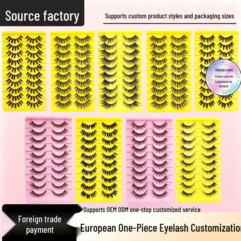 European Natural 3D False Eyelashes with Curled Stiff Stem - Dense, One-Piece Whole Strip