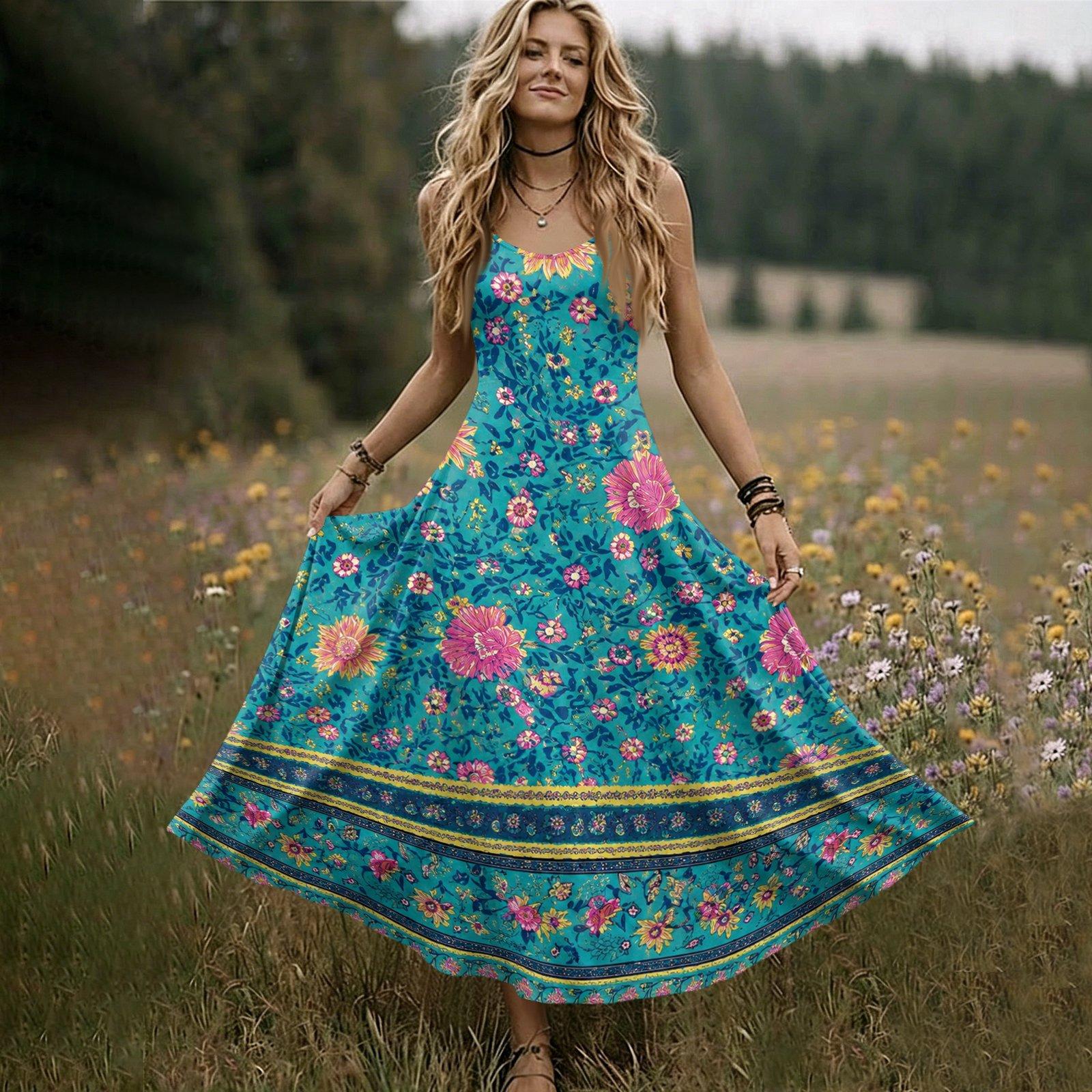 

Women’s Sleeveless V Neck Maxi Dress with Adjustable Straps and Floral Print Lightweight Summer Long Dress for Casual Wear M