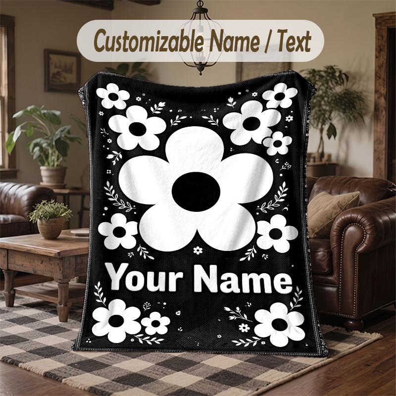 Floral Watercolor Theme Throw Blanket Custom Name Text Personalized Blanket Soft Cozy Blanket for Home Sofa Bed