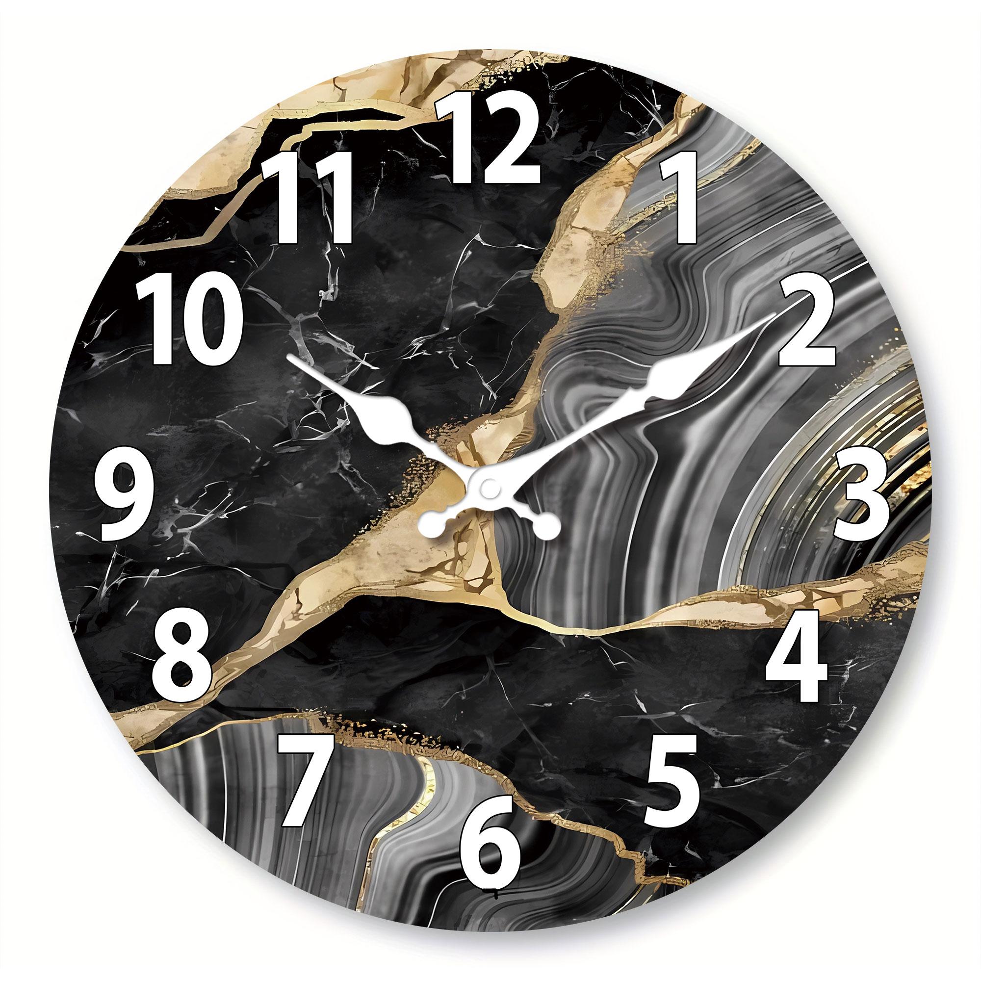 

1pc round wooden wall clock, modern simple marble texture pattern design wall clock, silent clock, suitable for living room, din 10 inch