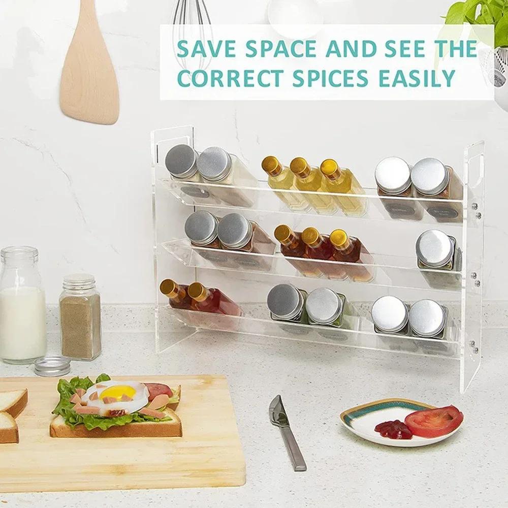 Simple Three Layer Acrylic Spice Display Rack for Home Kitchen Countertop Transparent Spice Rack Multi-functional Storage Rack