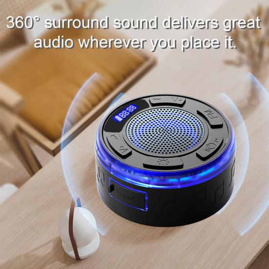 IPX7 Waterproof Shower Speaker with RGB Light LED Display Detachable Suction Cup Stereo Sound Bathroom Bluetooth-compatible Wireless Speaker